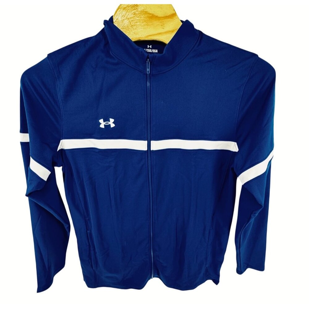New Mens XL Under Armour Knit Warm Up Jacket Royal Blue and White Zip Up 1376884